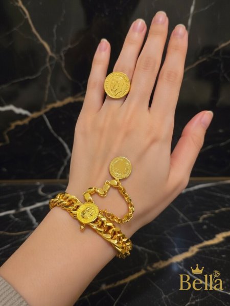 طقم اسواره جنزير ليره مع خاتم ليره